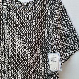 Susina Women's Short Sleeve Top Blouse Black Ivory Geometric Print XS New NWT